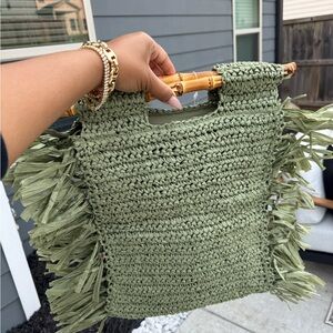 COPY - Large Straw Bag Top Handle-GREEN ONLY